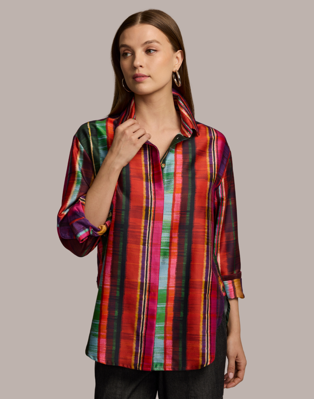 Halsey Long Sleeve Textured Stripes Print