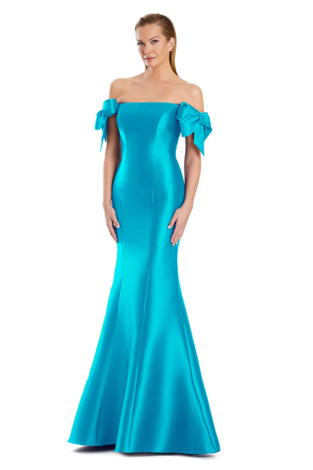 Strapless Bow Shoulder Gown