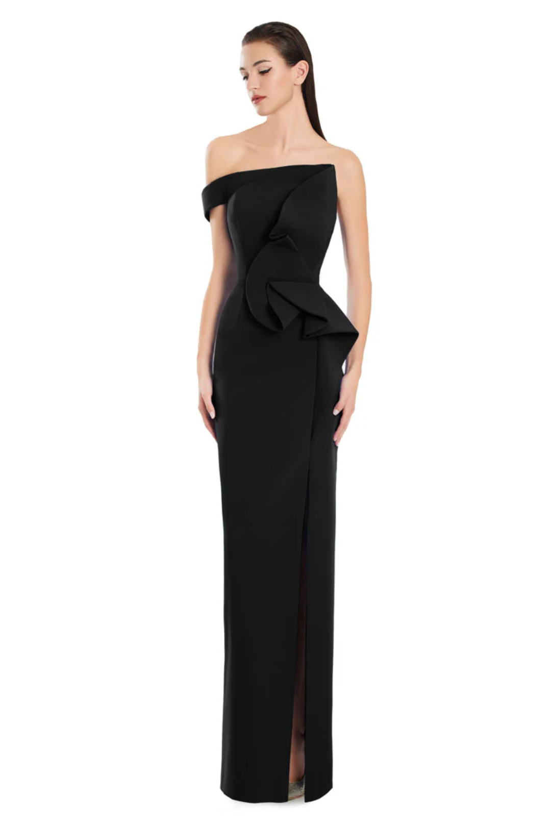 Sculptured Side Frill Crepe Gown