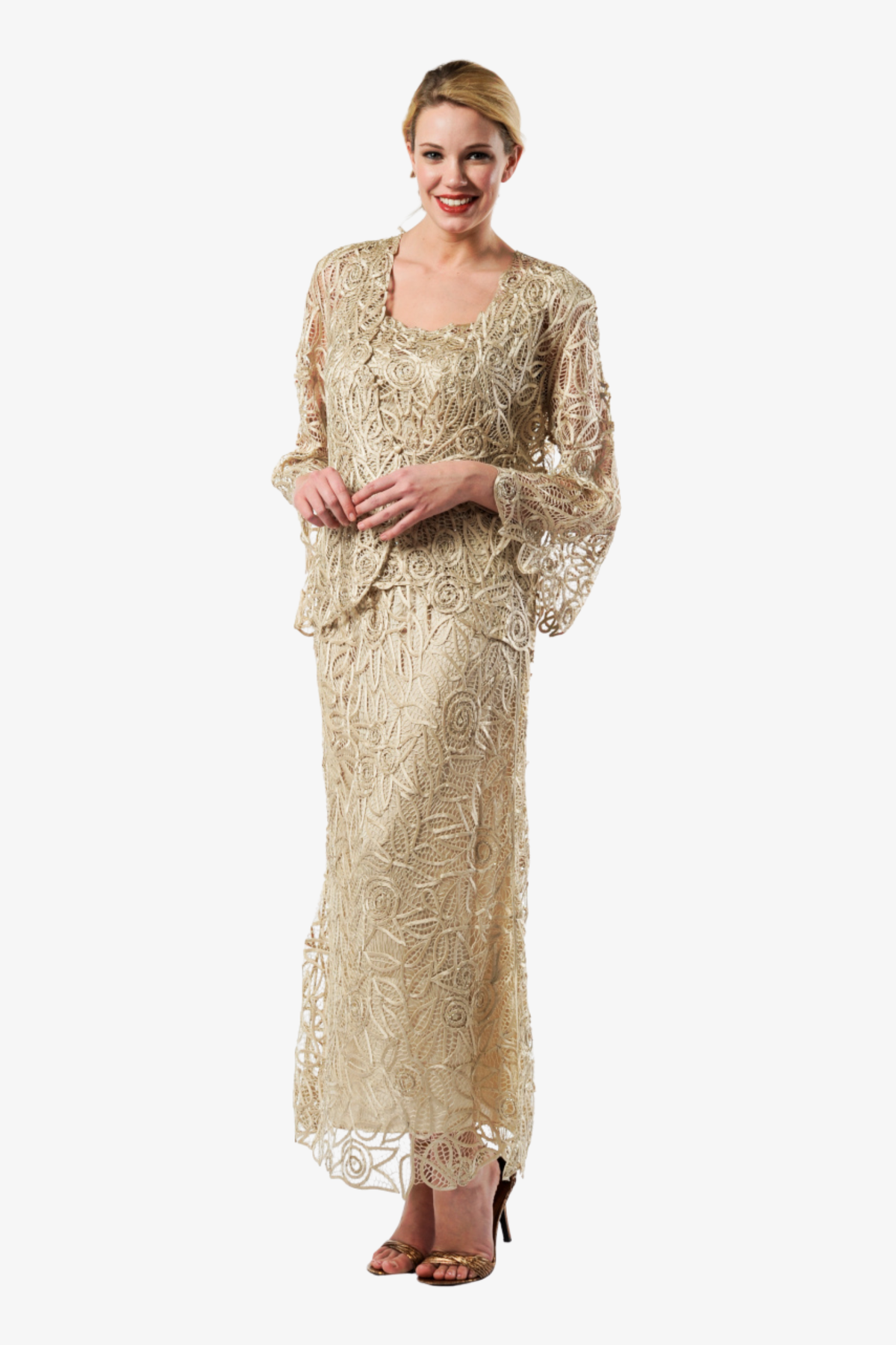 Bell Sleeve Silk Jacket Top and Skirt Set