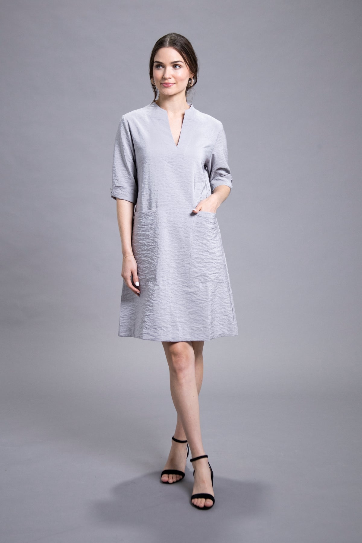 Mandarin V-Neck Dress Amélline