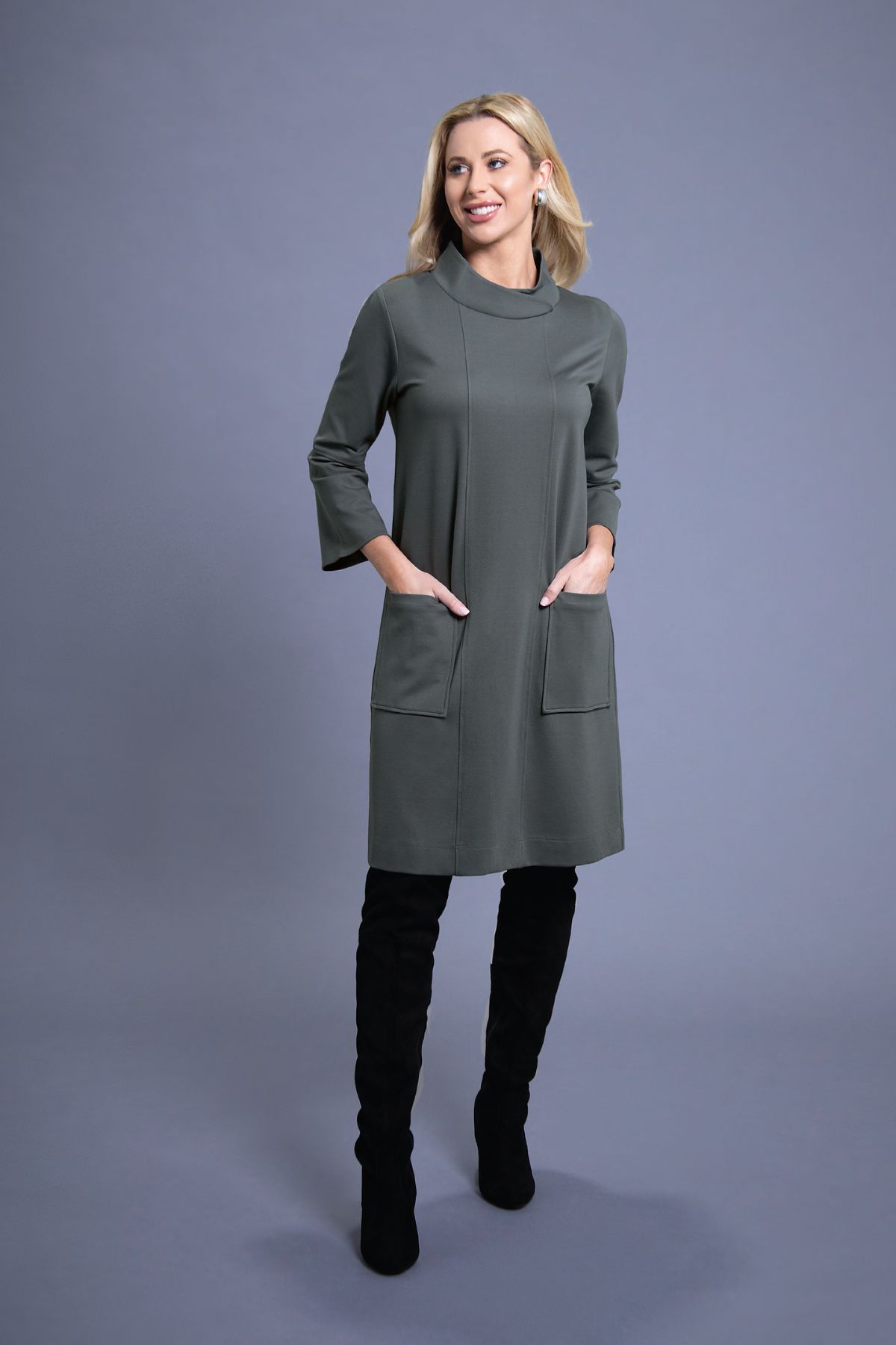 38" Mock Neck Dress with Pockets Amélline