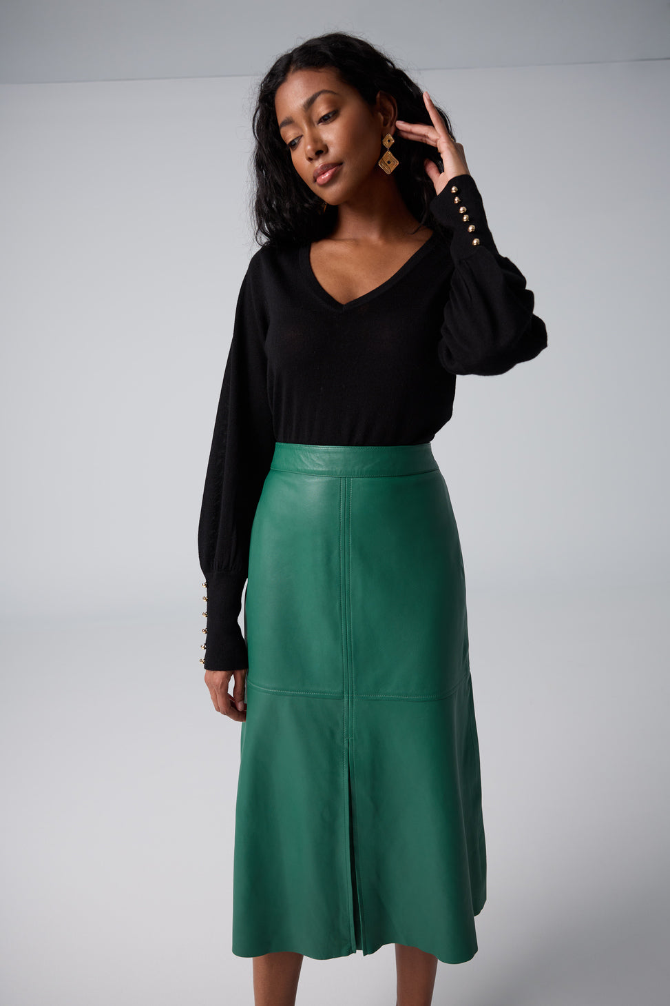 Leather A-Line Midi Skirt Iris Setlakwe