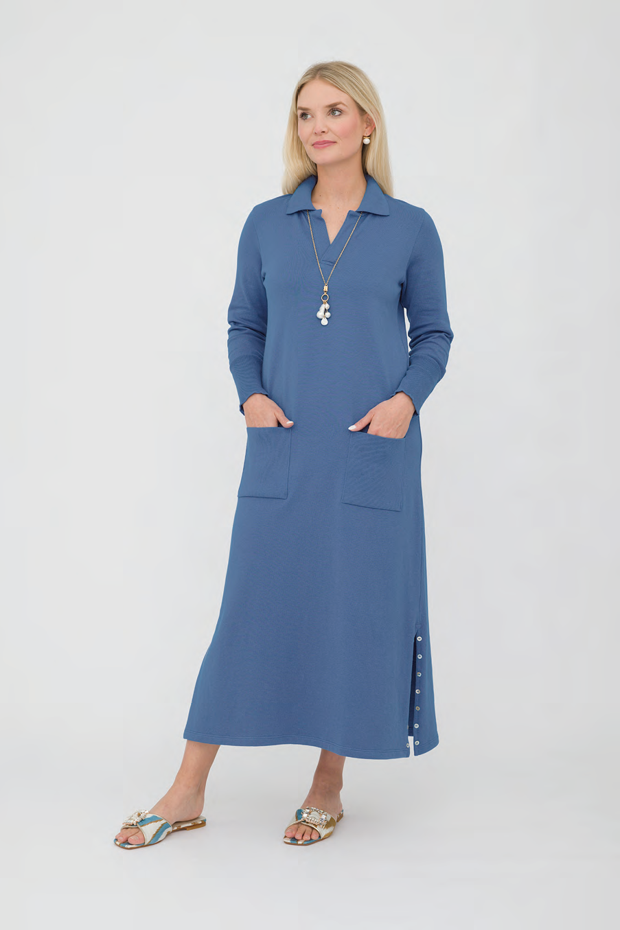 48" Long Sleeve Polo Dress with Button Cuff