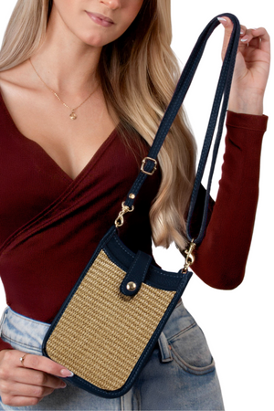 Straw/Leather Phone Purse