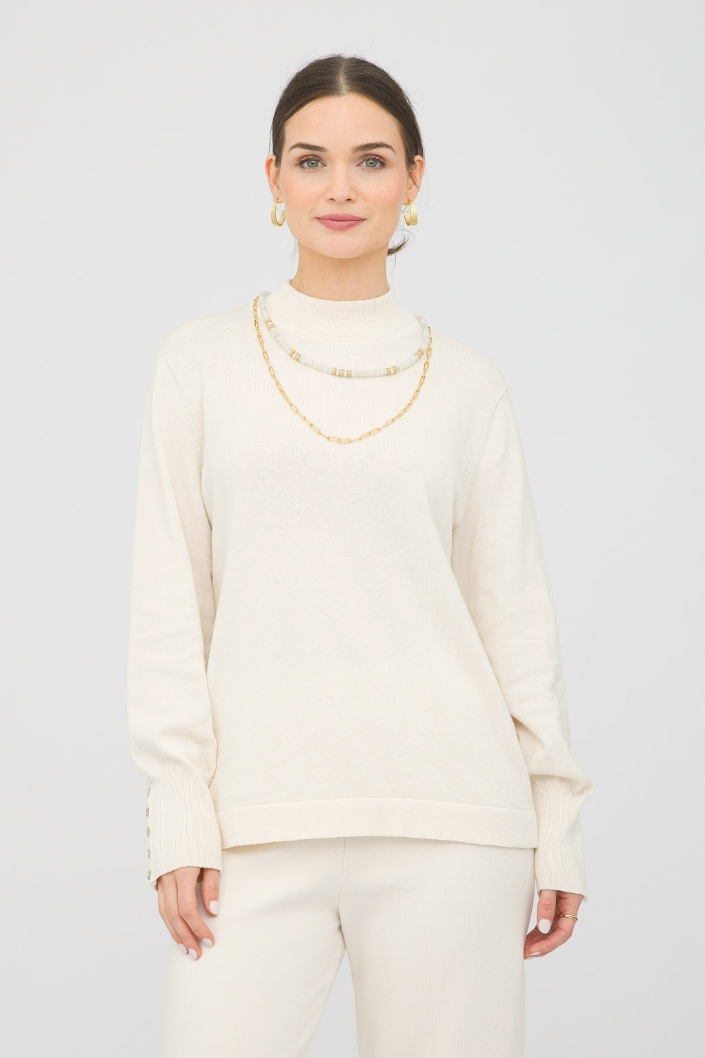 25" Long Sleeve Mock Neck Top with Buttons