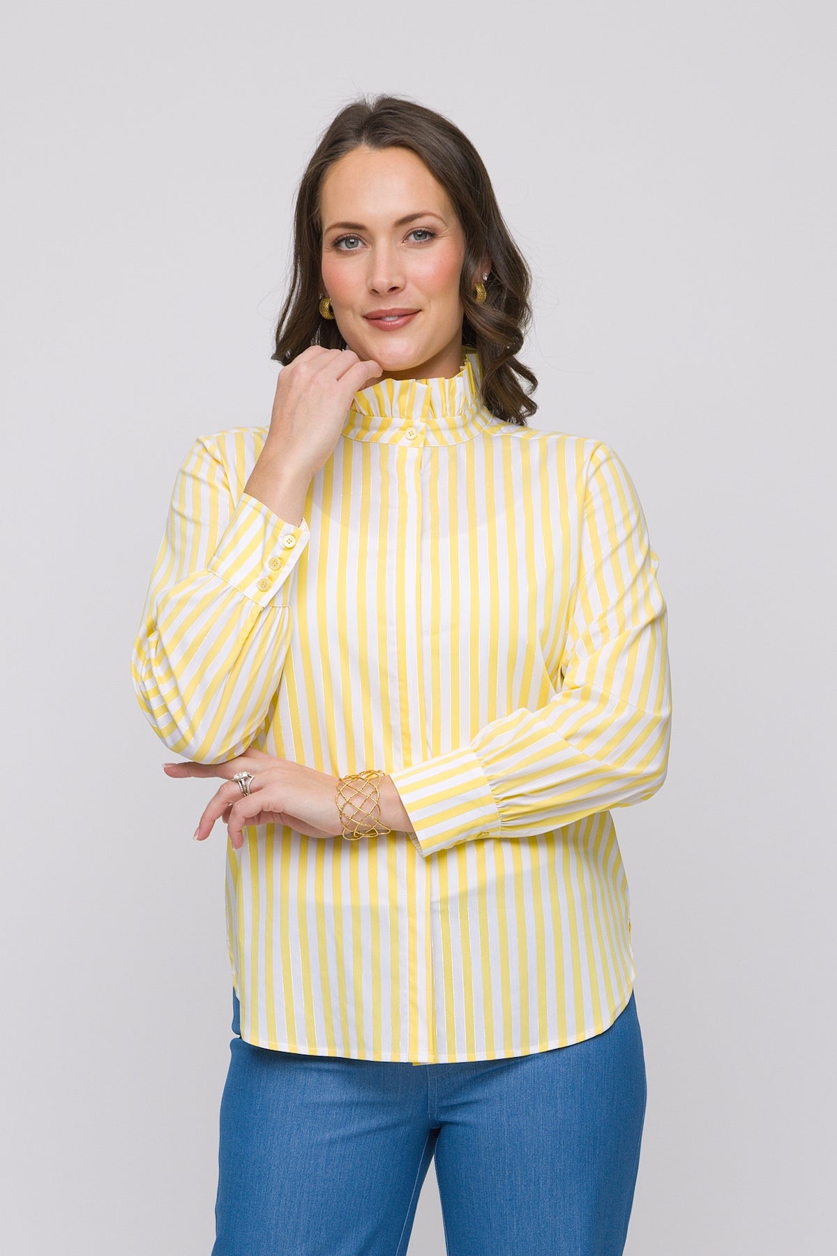 26" Ruffle Collar Stripe Blouse
