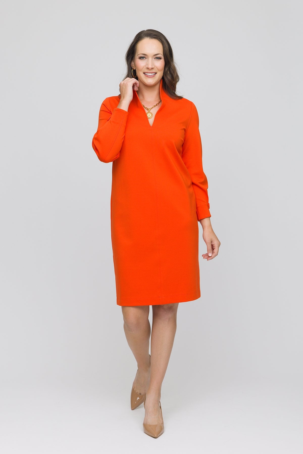 39" 3/4 Sleeve V-Collar Dress