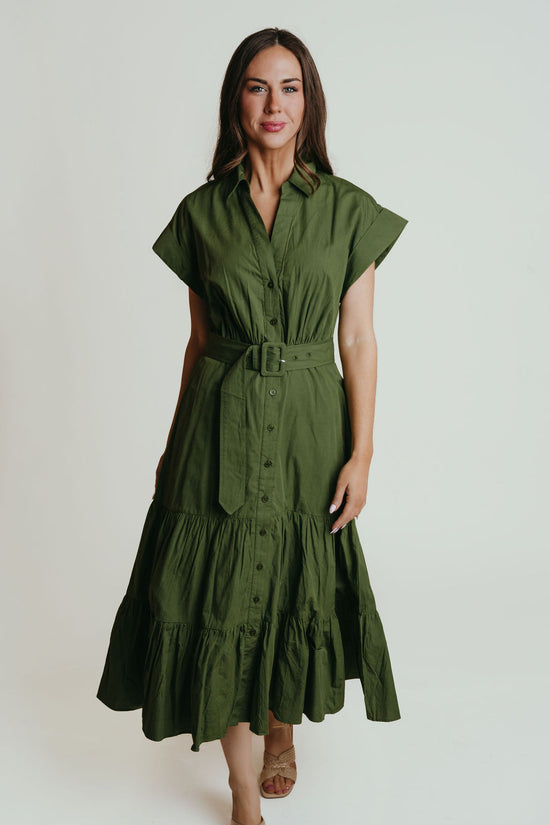 V-Neck Button Down Midi Dress