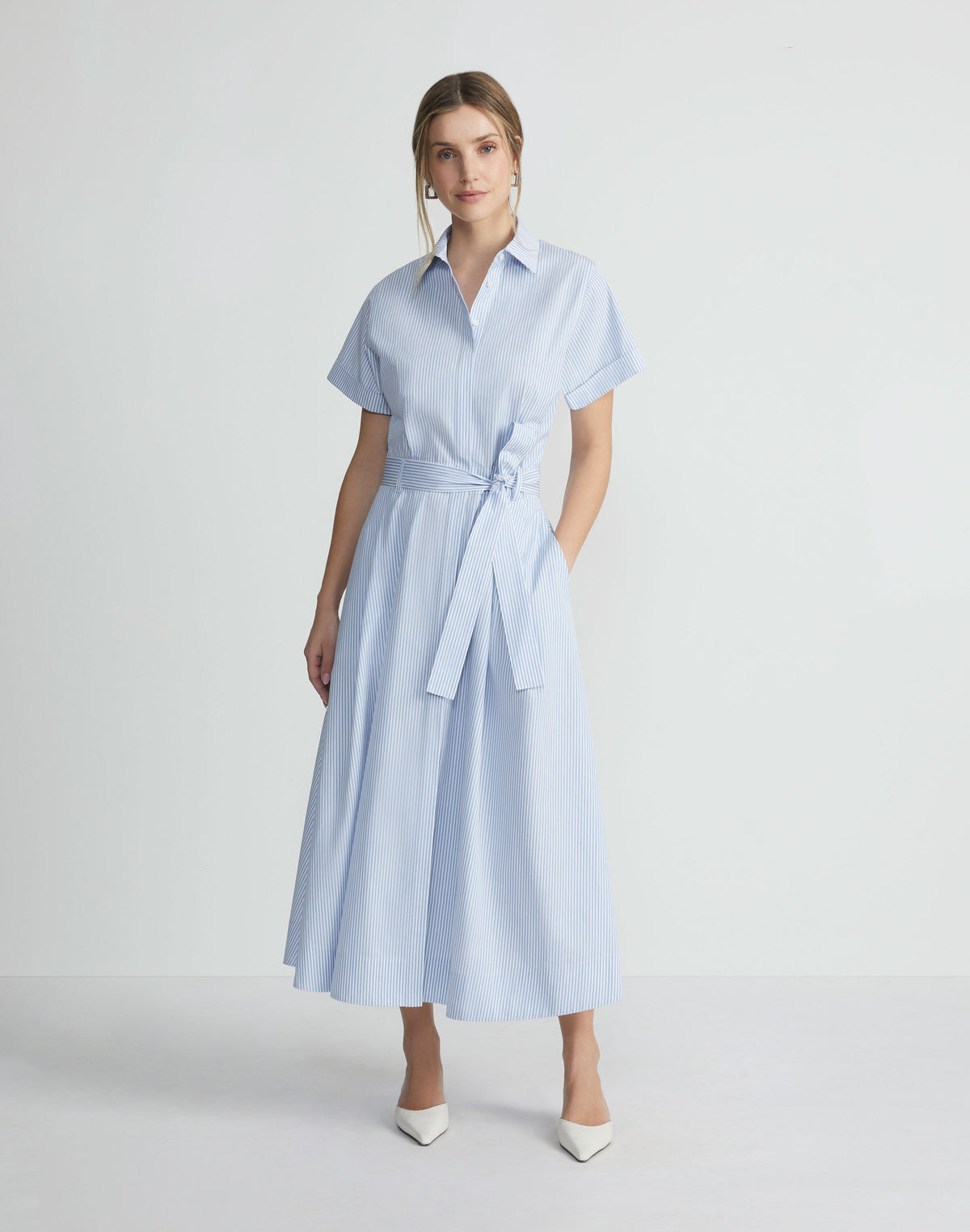 Pinstripe Cotton Tulip Shirtdress