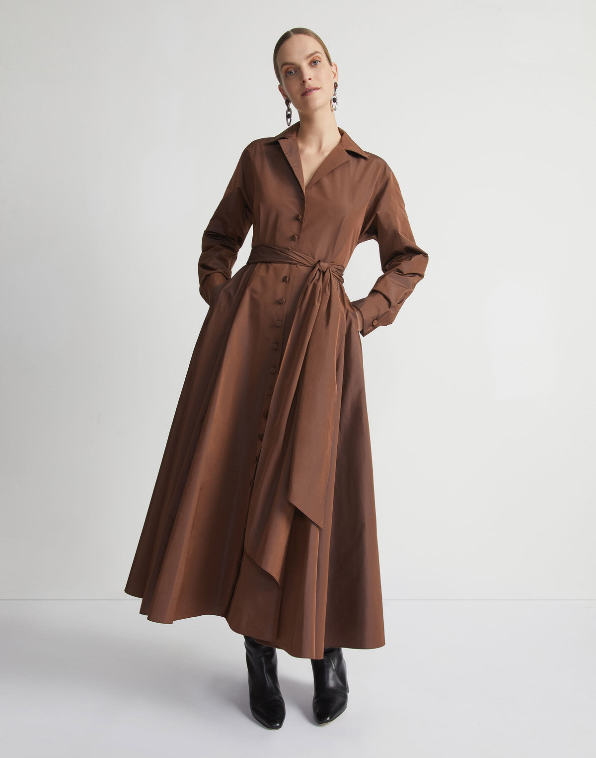 Recycled Taffeta Notch Collar Dress