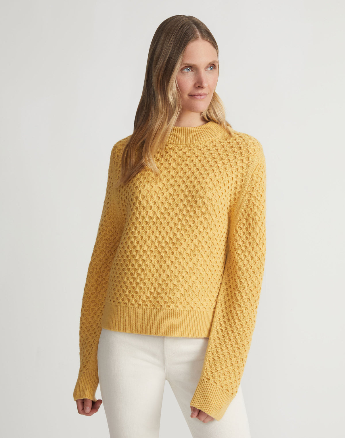 Responsible Wool-Cashmere Textured Stitch Drop Shoulder Sweater