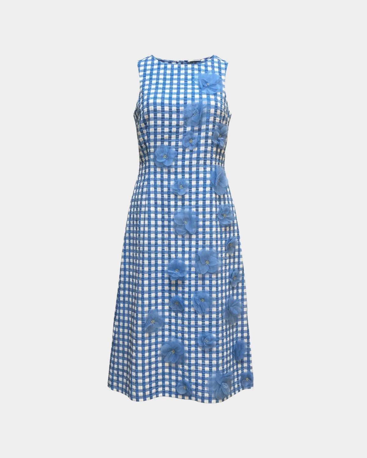 Origami Dress Gingham Cotton Poplin Blue/Oyster