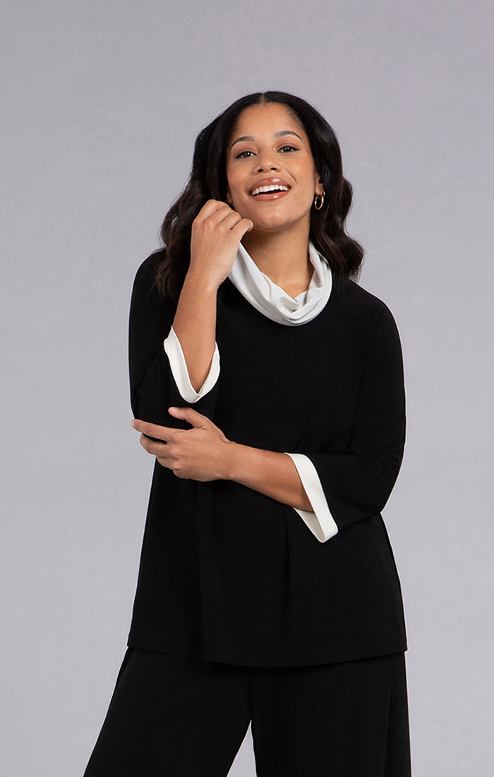 Clr Blk Raglan Slv Cowl Neck SYMPLI