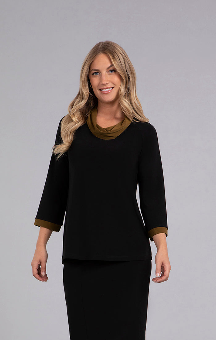 Clr Blk Raglan Slv Cowl Neck SYMPLI