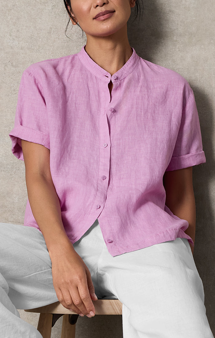 Organic Handkerchief Linen Band Collar Shirt