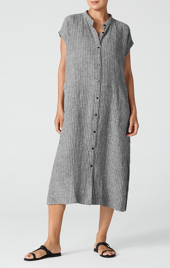 Puckered Organic Linen Shirtdress