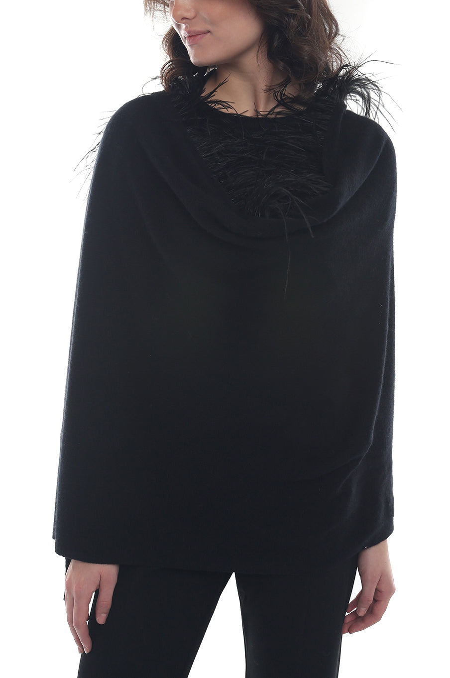 Ostrich Feather Trim Shawl inCASHMERE