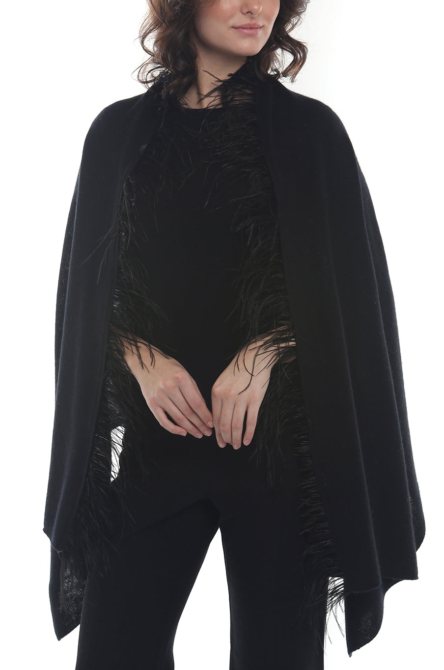 Ostrich Feather Trim Shawl inCASHMERE