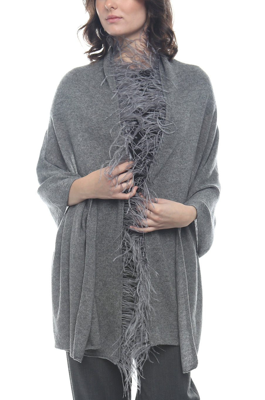 Ostrich Feather Trim Shawl inCASHMERE