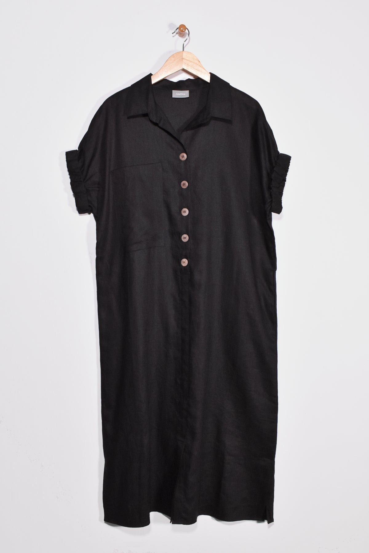 40" Shirt Collar Dress with Short Elastic Sleeves Amélline