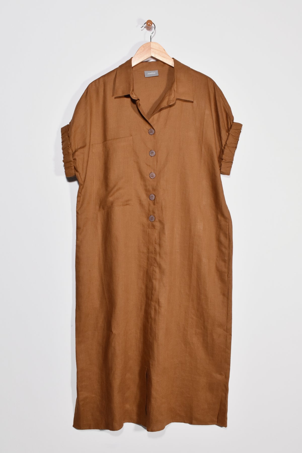 40" Shirt Collar Dress with Short Elastic Sleeves Amélline