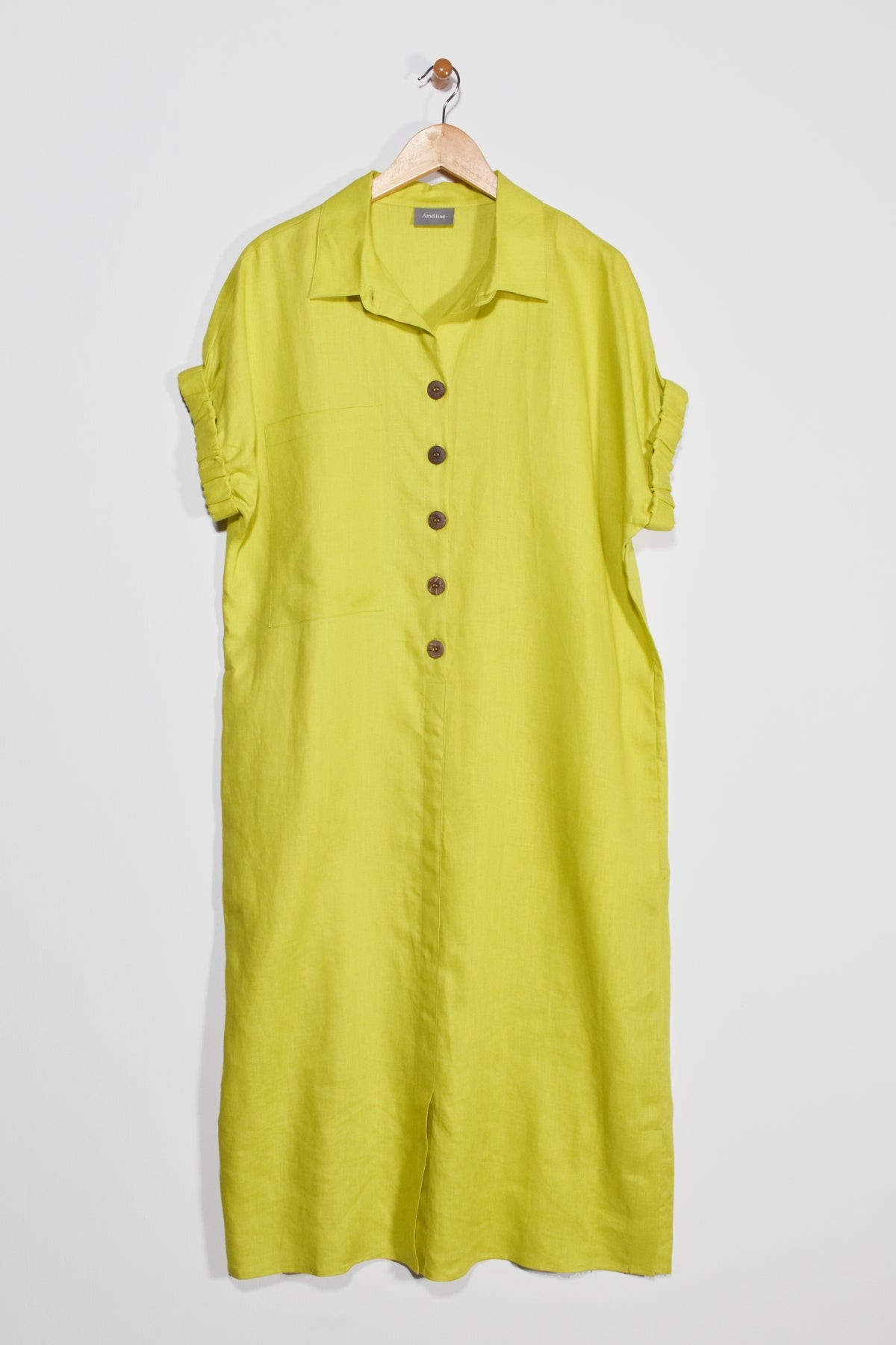 40" Shirt Collar Dress with Short Elastic Sleeves Amélline