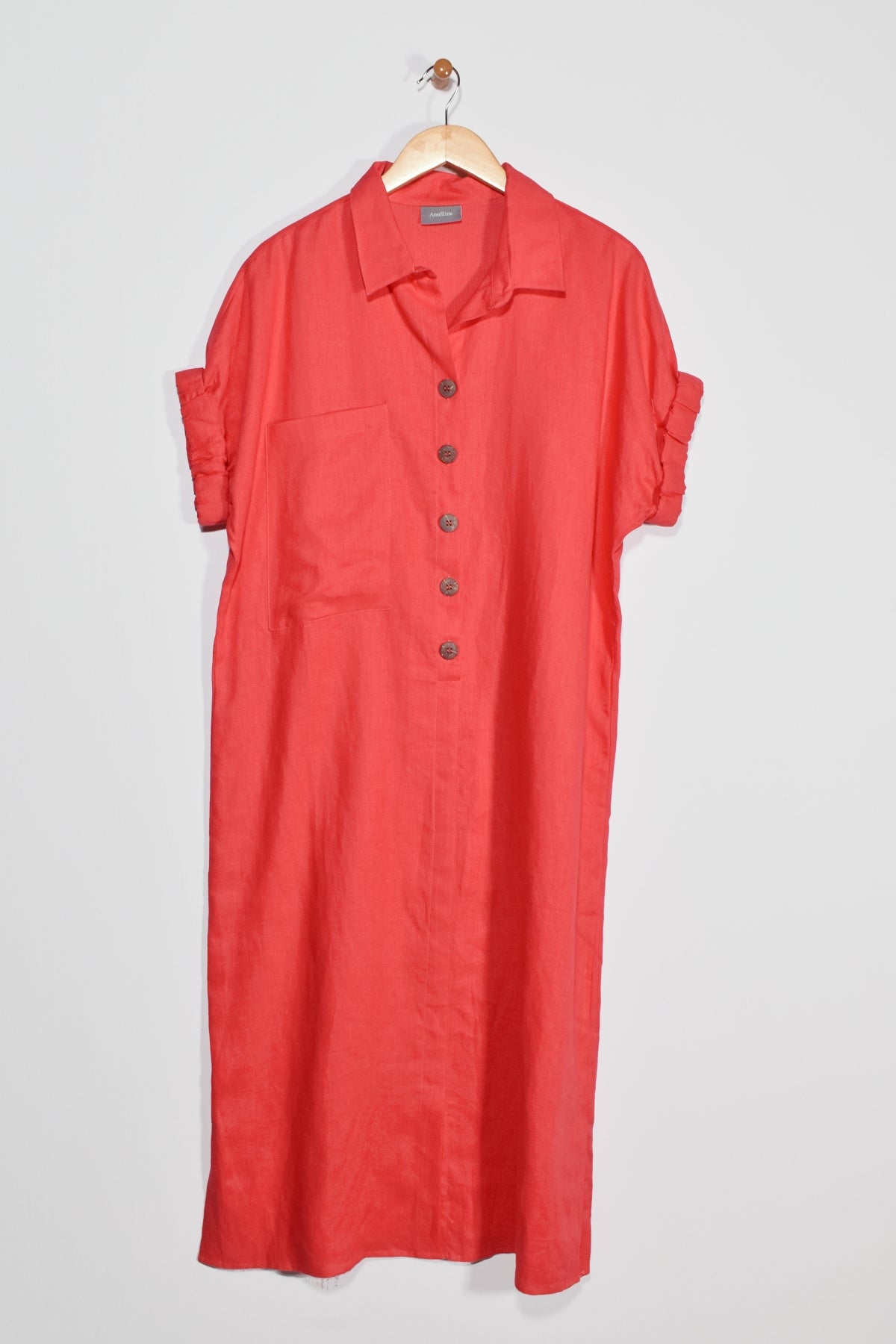 40" Shirt Collar Dress with Short Elastic Sleeves Amélline