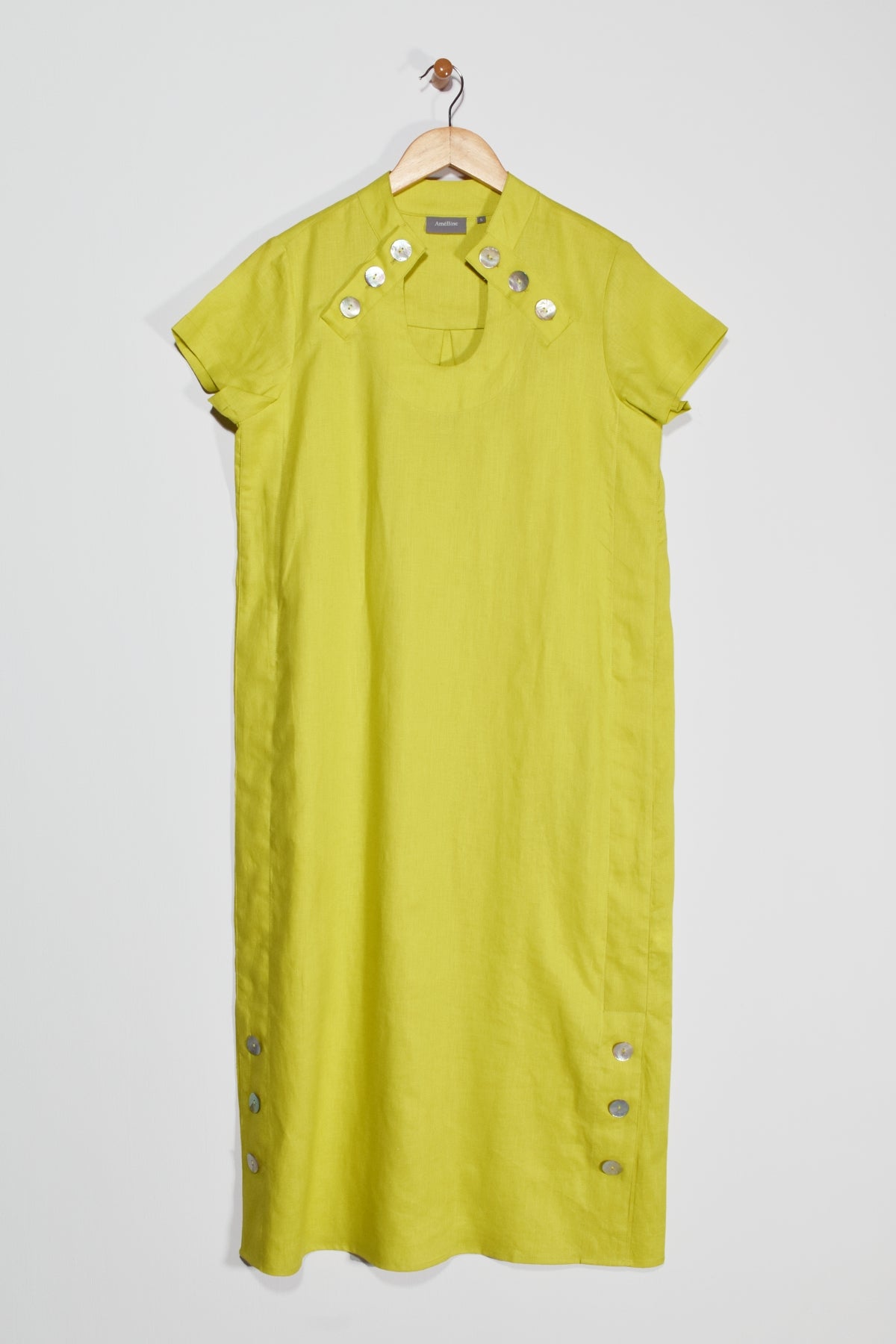 48" Short Sleeve U-Neck Dress with Button Details Amélline